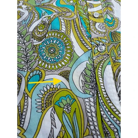 Gap Psychedelic Retro Button Down Green Blue Paisley Floral Cotton Women XS - Picture 7 of 9
